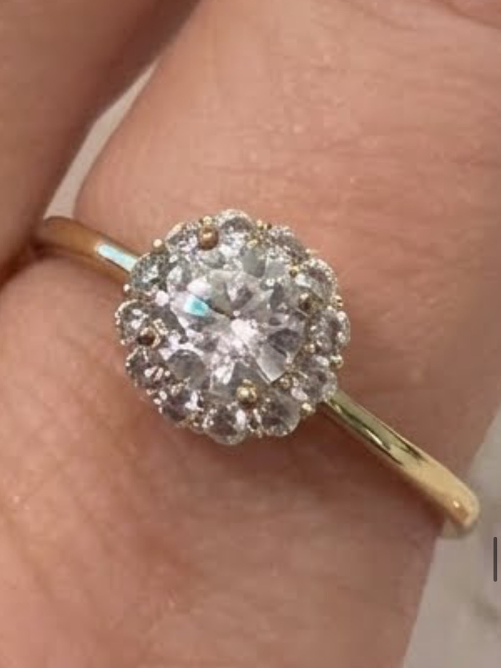 Vintage Style Floral Cluster Halo Ring - Size 9 Gold Plated CZ "XP"